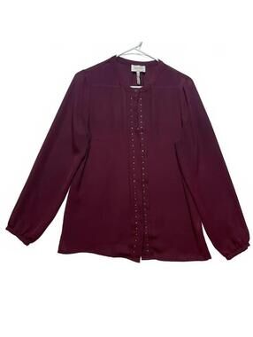 Laundry by Shelli Segal Women's Burgundy Studded Blouse Long Sleeve Size 8
